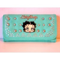 Betty Boop Tri-fold Wallet #036 Face Design Mint With Studs